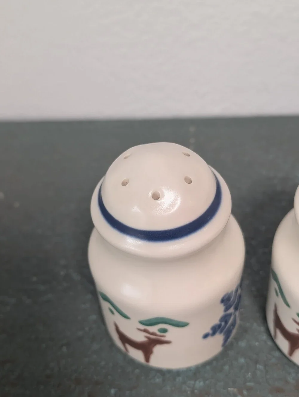 Vintage Pfaltzgraff Stenciled Nordic Christmas Salt & Pepper Shaker Set Reindeer